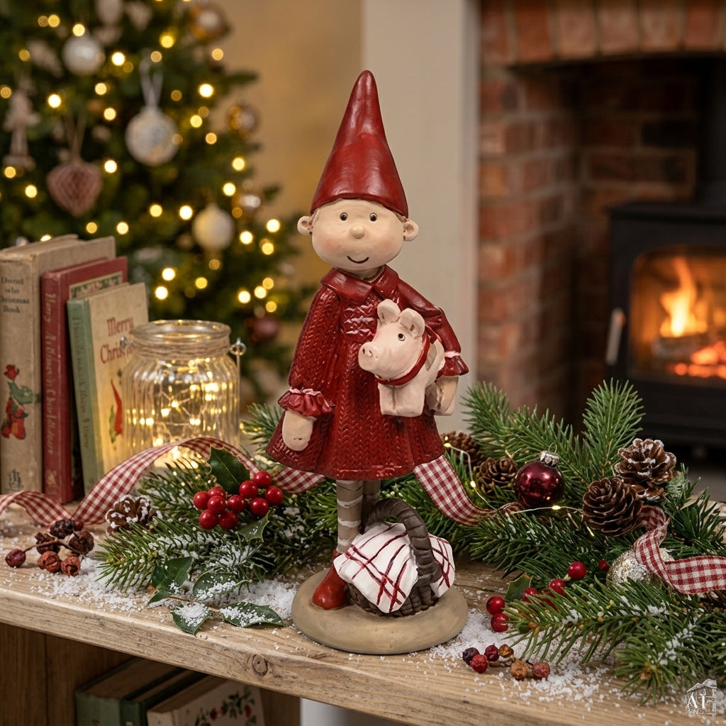 Julenisse med gris Figur 12 cm | Nostalgisk julepynt – ÅÅGE