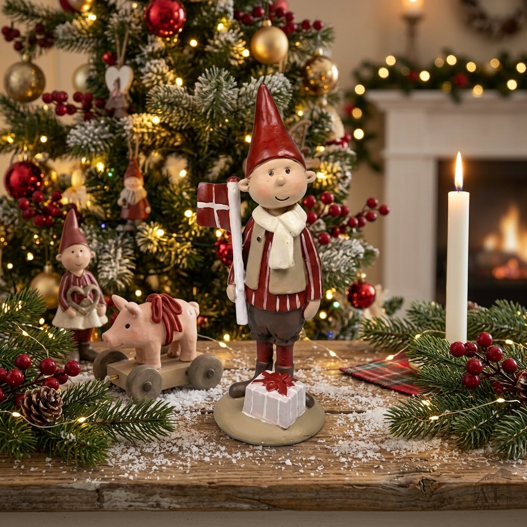 Julenisse med flag Figur 12 cm | Nostalgisk julepynt – ÅÅGE