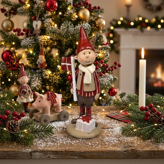 Julenisse med flag Figur 12 cm | Nostalgisk julepynt – ÅÅGE