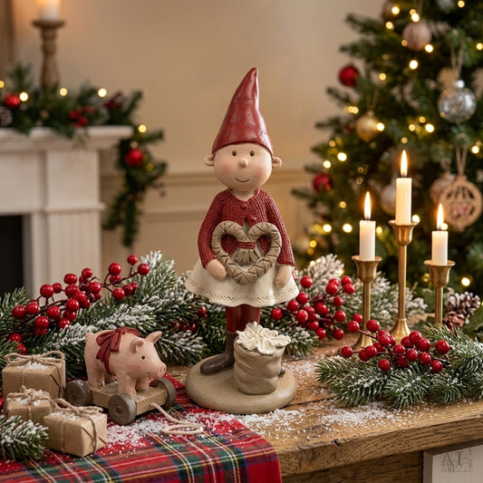 Julenisse med hjerte Figur 12 cm | Nostalgisk julepynt – ÅÅGE